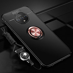 Coque Ultra Fine Silicone Souple Housse Etui avec Support Bague Anneau Aimante Magnetique pour OnePlus 7T Or et Noir
