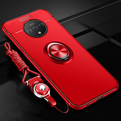 Coque Ultra Fine Silicone Souple Housse Etui avec Support Bague Anneau Aimante Magnetique pour OnePlus 7T Rouge