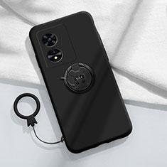 Coque Ultra Fine Silicone Souple Housse Etui avec Support Bague Anneau Aimante Magnetique pour Oppo A78 5G Noir