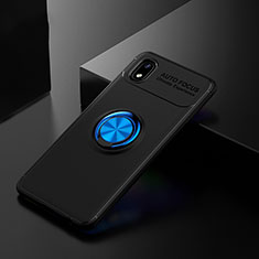 Coque Ultra Fine Silicone Souple Housse Etui avec Support Bague Anneau Aimante Magnetique pour Samsung Galaxy A01 Core Bleu et Noir