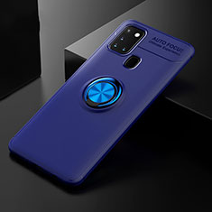 Coque Ultra Fine Silicone Souple Housse Etui avec Support Bague Anneau Aimante Magnetique pour Samsung Galaxy A21s Bleu