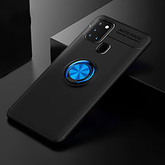 Coque Ultra Fine Silicone Souple Housse Etui avec Support Bague Anneau Aimante Magnetique pour Samsung Galaxy A21s Bleu et Noir