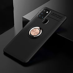 Coque Ultra Fine Silicone Souple Housse Etui avec Support Bague Anneau Aimante Magnetique pour Samsung Galaxy A21s Or et Noir