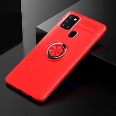 Coque Ultra Fine Silicone Souple Housse Etui avec Support Bague Anneau Aimante Magnetique pour Samsung Galaxy A21s Rouge
