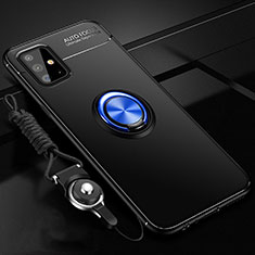Coque Ultra Fine Silicone Souple Housse Etui avec Support Bague Anneau Aimante Magnetique pour Samsung Galaxy A51 4G Bleu et Noir