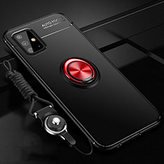 Coque Ultra Fine Silicone Souple Housse Etui avec Support Bague Anneau Aimante Magnetique pour Samsung Galaxy A51 4G Rouge et Noir