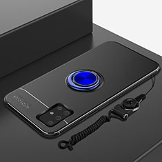 Coque Ultra Fine Silicone Souple Housse Etui avec Support Bague Anneau Aimante Magnetique pour Samsung Galaxy A51 5G Bleu et Noir