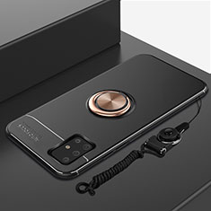 Coque Ultra Fine Silicone Souple Housse Etui avec Support Bague Anneau Aimante Magnetique pour Samsung Galaxy A51 5G Or et Noir