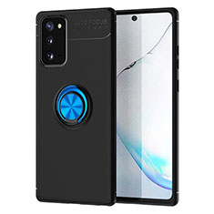 Coque Ultra Fine Silicone Souple Housse Etui avec Support Bague Anneau Aimante Magnetique pour Samsung Galaxy Note 20 5G Bleu et Noir