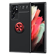Coque Ultra Fine Silicone Souple Housse Etui avec Support Bague Anneau Aimante Magnetique pour Samsung Galaxy S21 Ultra 5G Rouge et Noir