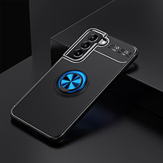 Coque Ultra Fine Silicone Souple Housse Etui avec Support Bague Anneau Aimante Magnetique pour Samsung Galaxy S22 5G Bleu et Noir