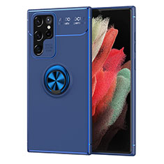 Coque Ultra Fine Silicone Souple Housse Etui avec Support Bague Anneau Aimante Magnetique pour Samsung Galaxy S22 Ultra 5G Bleu