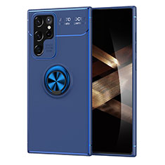 Coque Ultra Fine Silicone Souple Housse Etui avec Support Bague Anneau Aimante Magnetique pour Samsung Galaxy S24 Ultra 5G Bleu