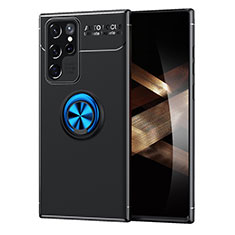Coque Ultra Fine Silicone Souple Housse Etui avec Support Bague Anneau Aimante Magnetique pour Samsung Galaxy S24 Ultra 5G Bleu et Noir