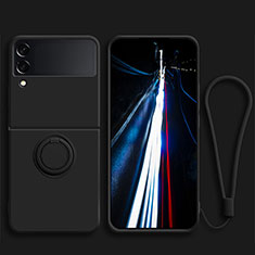 Coque Ultra Fine Silicone Souple Housse Etui avec Support Bague Anneau Aimante Magnetique pour Samsung Galaxy Z Flip3 5G Noir