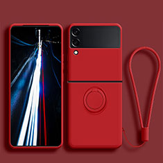 Coque Ultra Fine Silicone Souple Housse Etui avec Support Bague Anneau Aimante Magnetique pour Samsung Galaxy Z Flip3 5G Rouge