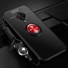 Coque Ultra Fine Silicone Souple Housse Etui avec Support Bague Anneau Aimante Magnetique pour Vivo X50 Lite Rouge et Noir