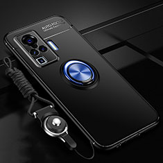 Coque Ultra Fine Silicone Souple Housse Etui avec Support Bague Anneau Aimante Magnetique pour Vivo X50 Pro 5G Bleu et Noir