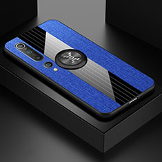 Coque Ultra Fine Silicone Souple Housse Etui avec Support Bague Anneau Aimante Magnetique pour Xiaomi Mi 10 Bleu