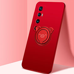 Coque Ultra Fine Silicone Souple Housse Etui avec Support Bague Anneau Aimante Magnetique pour Xiaomi Mi 10 Ultra Rouge