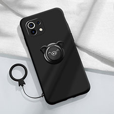 Coque Ultra Fine Silicone Souple Housse Etui avec Support Bague Anneau Aimante Magnetique pour Xiaomi Mi 11 5G Noir