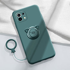 Coque Ultra Fine Silicone Souple Housse Etui avec Support Bague Anneau Aimante Magnetique pour Xiaomi Mi 11 5G Vert Nuit