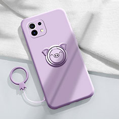 Coque Ultra Fine Silicone Souple Housse Etui avec Support Bague Anneau Aimante Magnetique pour Xiaomi Mi 11 5G Violet Clair