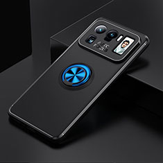 Coque Ultra Fine Silicone Souple Housse Etui avec Support Bague Anneau Aimante Magnetique pour Xiaomi Mi 11 Ultra 5G Bleu et Noir