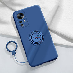 Coque Ultra Fine Silicone Souple Housse Etui avec Support Bague Anneau Aimante Magnetique pour Xiaomi Mi 12T Pro 5G Bleu