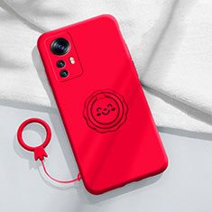 Coque Ultra Fine Silicone Souple Housse Etui avec Support Bague Anneau Aimante Magnetique pour Xiaomi Mi 12T Pro 5G Rouge