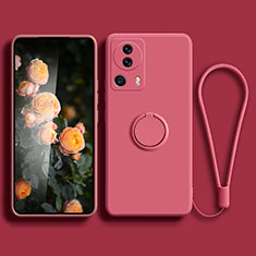 Coque Ultra Fine Silicone Souple Housse Etui avec Support Bague Anneau Aimante Magnetique pour Xiaomi Mi 13 Lite 5G Rose Rouge