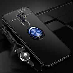 Coque Ultra Fine Silicone Souple Housse Etui avec Support Bague Anneau Aimante Magnetique pour Xiaomi Redmi 9 Bleu et Noir