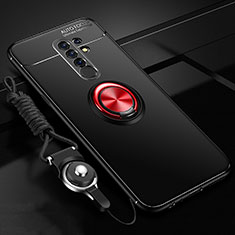 Coque Ultra Fine Silicone Souple Housse Etui avec Support Bague Anneau Aimante Magnetique pour Xiaomi Redmi 9 Rouge et Noir
