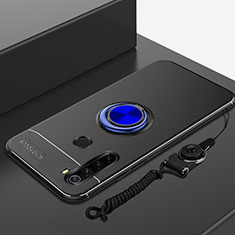 Coque Ultra Fine Silicone Souple Housse Etui avec Support Bague Anneau Aimante Magnetique pour Xiaomi Redmi Note 8 (2021) Bleu et Noir