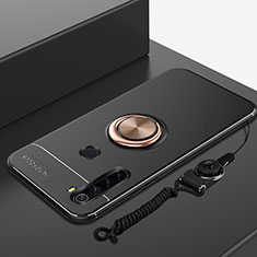 Coque Ultra Fine Silicone Souple Housse Etui avec Support Bague Anneau Aimante Magnetique pour Xiaomi Redmi Note 8 (2021) Or et Noir