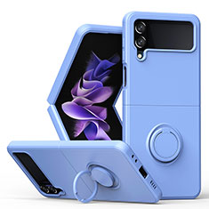 Coque Ultra Fine Silicone Souple Housse Etui avec Support Bague Anneau Aimante Magnetique QW1 pour Samsung Galaxy Z Flip4 5G Bleu Ciel