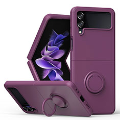 Coque Ultra Fine Silicone Souple Housse Etui avec Support Bague Anneau Aimante Magnetique QW1 pour Samsung Galaxy Z Flip4 5G Violet