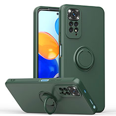 Coque Ultra Fine Silicone Souple Housse Etui avec Support Bague Anneau Aimante Magnetique QW1 pour Xiaomi Redmi Note 11 4G (2022) Vert Nuit