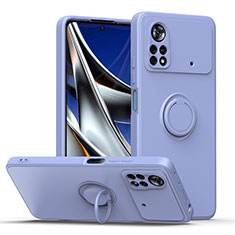 Coque Ultra Fine Silicone Souple Housse Etui avec Support Bague Anneau Aimante Magnetique QW1 pour Xiaomi Redmi Note 11E Pro 5G Gris Lavende
