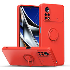 Coque Ultra Fine Silicone Souple Housse Etui avec Support Bague Anneau Aimante Magnetique QW1 pour Xiaomi Redmi Note 11E Pro 5G Rouge