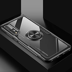 Coque Ultra Fine Silicone Souple Housse Etui avec Support Bague Anneau Aimante Magnetique R01 pour Huawei P20 Pro Noir