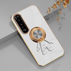 Coque Ultra Fine Silicone Souple Housse Etui avec Support Bague Anneau Aimante Magnetique S01 pour Sony Xperia 10 V Blanc
