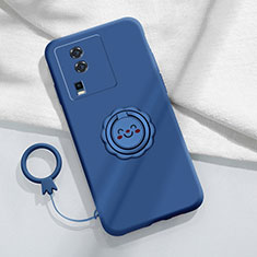 Coque Ultra Fine Silicone Souple Housse Etui avec Support Bague Anneau Aimante Magnetique S01 pour Vivo iQOO Neo7 5G Bleu