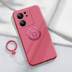 Coque Ultra Fine Silicone Souple Housse Etui avec Support Bague Anneau Aimante Magnetique S01 pour Xiaomi Mi 13T 5G Rose Rouge