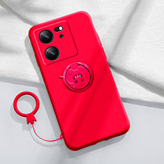 Coque Ultra Fine Silicone Souple Housse Etui avec Support Bague Anneau Aimante Magnetique S01 pour Xiaomi Mi 13T 5G Rouge