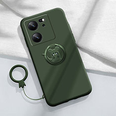 Coque Ultra Fine Silicone Souple Housse Etui avec Support Bague Anneau Aimante Magnetique S01 pour Xiaomi Mi 13T 5G Vert