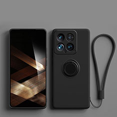 Coque Ultra Fine Silicone Souple Housse Etui avec Support Bague Anneau Aimante Magnetique S01 pour Xiaomi Mi 14 5G Noir