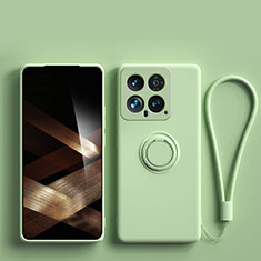 Coque Ultra Fine Silicone Souple Housse Etui avec Support Bague Anneau Aimante Magnetique S01 pour Xiaomi Mi 14 5G Pastel Vert