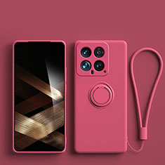 Coque Ultra Fine Silicone Souple Housse Etui avec Support Bague Anneau Aimante Magnetique S01 pour Xiaomi Mi 14 5G Rose Rouge