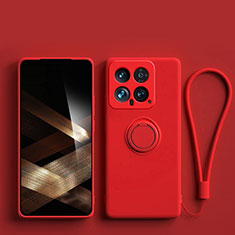 Coque Ultra Fine Silicone Souple Housse Etui avec Support Bague Anneau Aimante Magnetique S01 pour Xiaomi Mi 14 5G Rouge